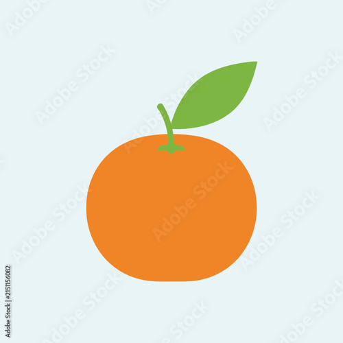 Simple illustration of an orange with a green leaf.