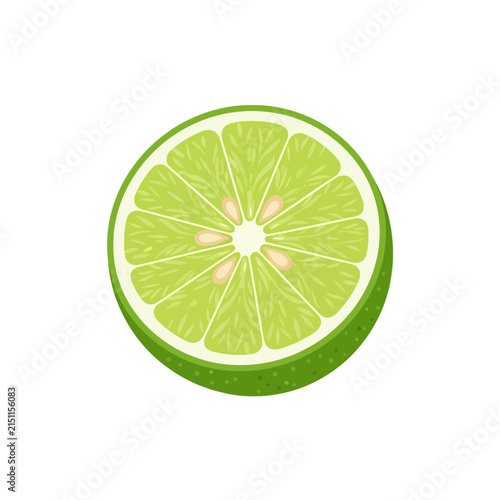 Cross-section of a lime showing juicy green segments and seeds.
