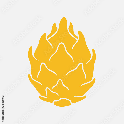 Stylized yellow hop cone illustration with white outline.
