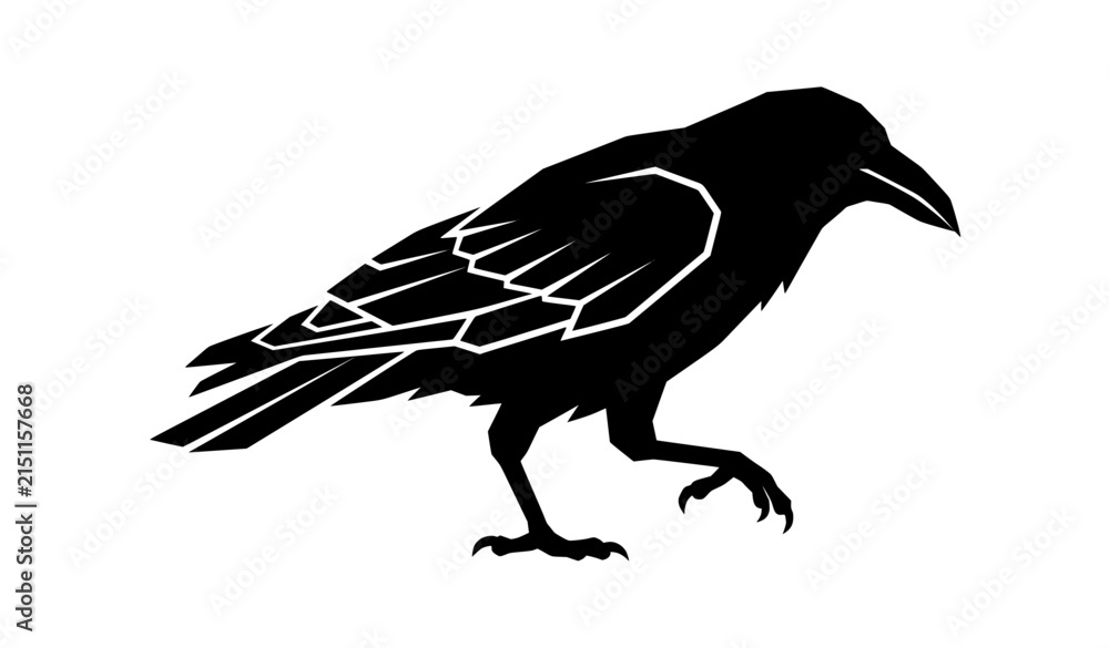 Fototapeta premium Black Crow Side Profile Silhouette Vector Illustration