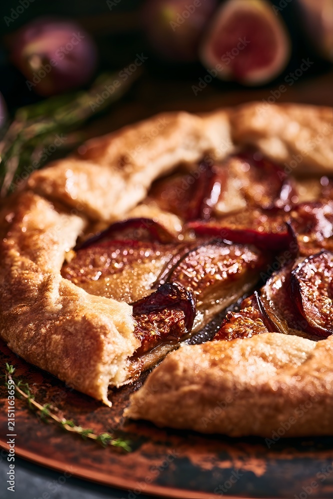 Fototapeta premium Rustic fig galette with blistered figs