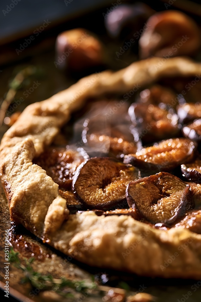 Fototapeta premium Rustic fig galette with blistered figs