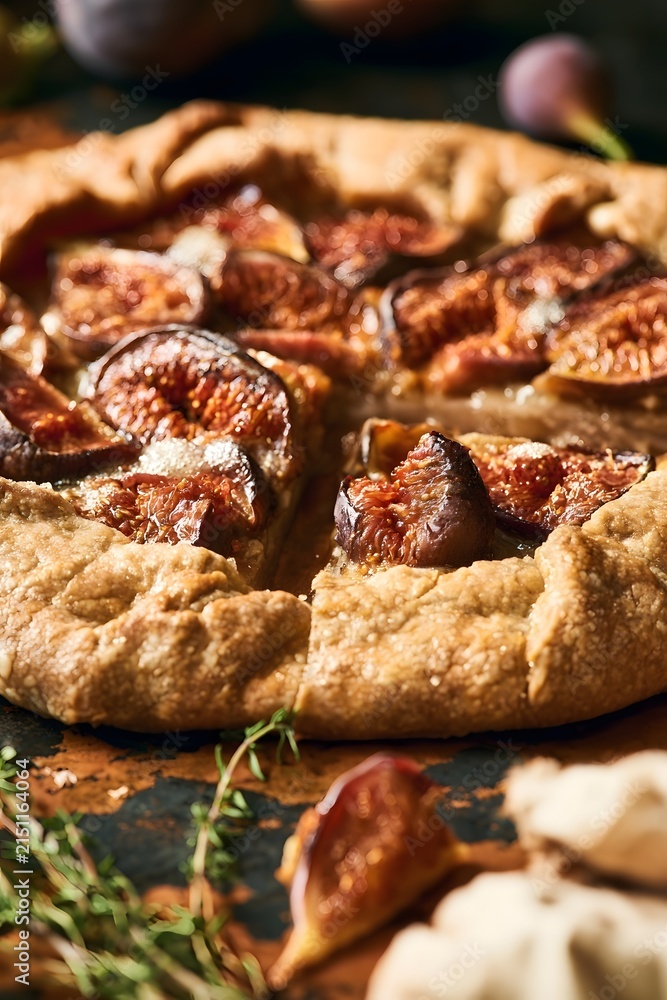 Fototapeta premium Rustic fig galette with blistered figs