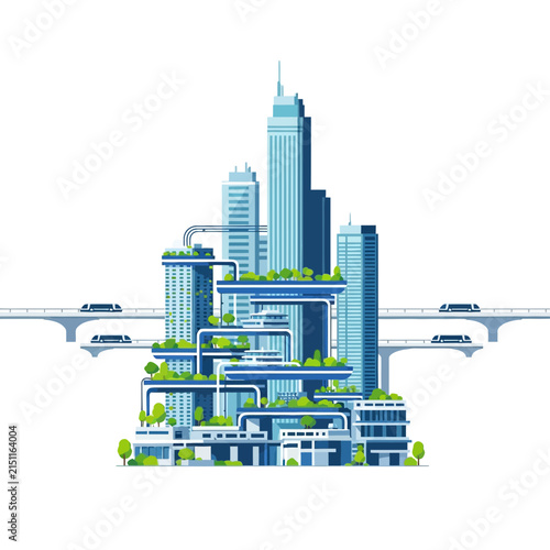Futuristic Eco Friendly Smart City with Sustainable Green Architecture and High Speed Transportation