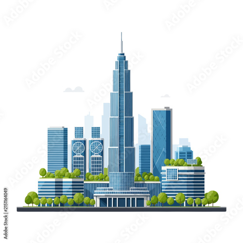 Modern City Skyline Featuring Eco Friendly Skyscrapers and Sustainable Green Spaces