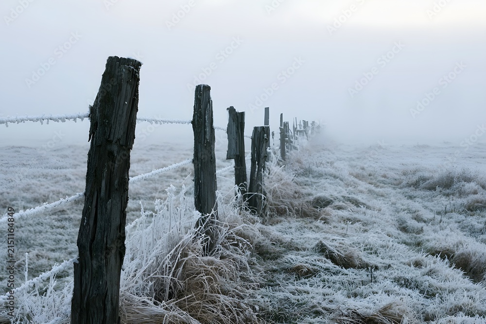 Fototapeta premium Hoarfrost Weathered Fence