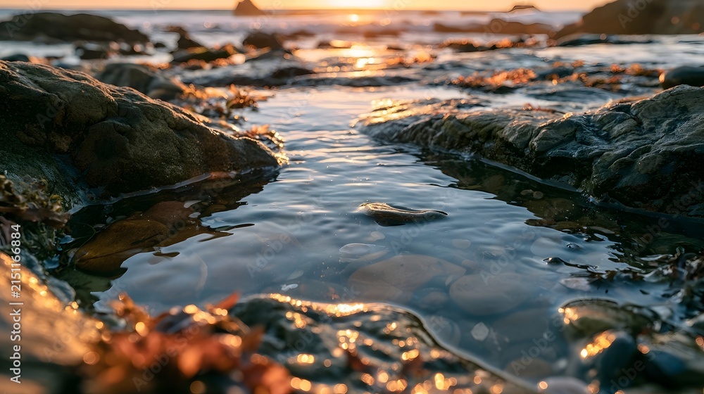 Fototapeta premium Beautiful isolated tide pool at sunset