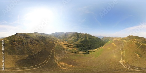 360 Aerial photosphere : vue du ciel à 360° du lac d'Isaby - Haute Pyrénées - France