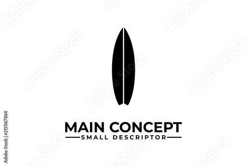 Surfboard standing upright symbolises adventurous lifestyle and ocean sport culture branding.
