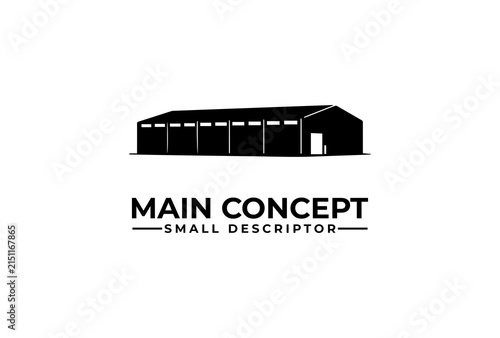 Warehouse building silhouette serves as a professional logo for industrial logistics companies.