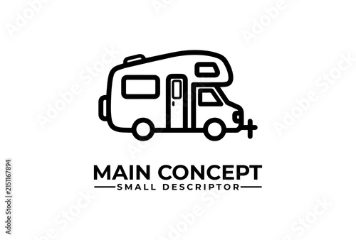 Camper van logo symbolizing adventure travel and the freedom of living on the open road today.