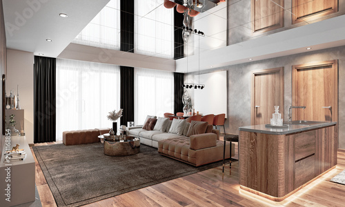 3d render luxury home interior living room