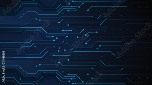 Принти на полотні A dark blue circuit board pattern displays interconnected lines and circular con