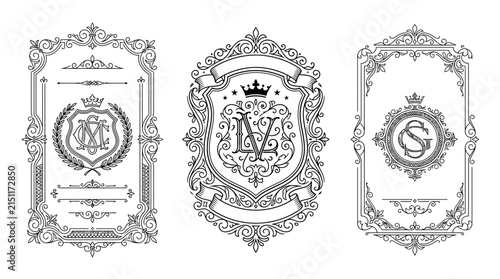 Ornate Monogram Emblems with Decorative Borders - Isolated