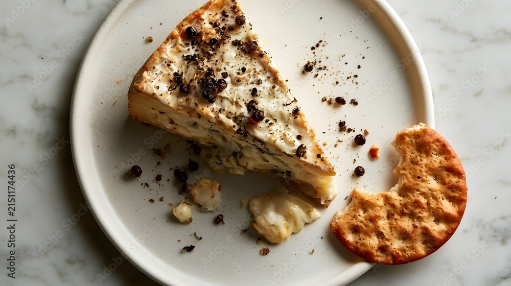 Fototapeta premium Artisan cheese wedge flat lay