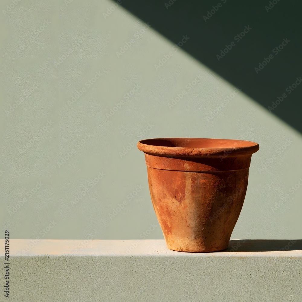 Fototapeta premium Terracotta planter on sage green background