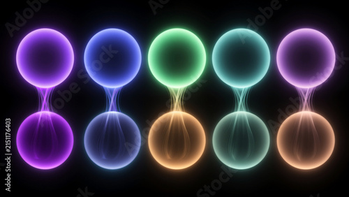 Abstract neon energy circles web banner background. 