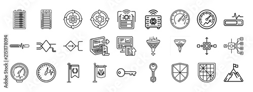 black and white vintage style security and technology icons set with shield key and lock