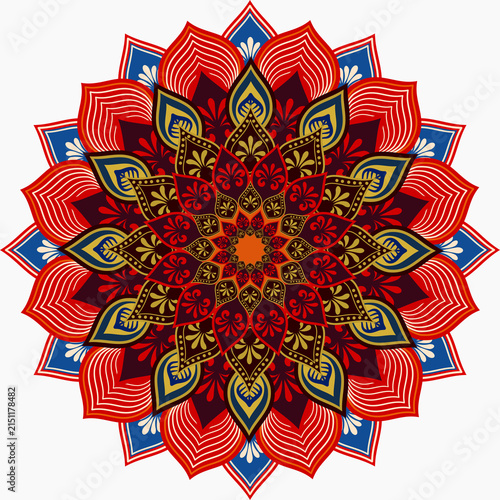Colorful, circular creative mandala with a transparent background