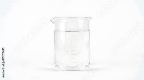 Clear Glass Laboratory Beaker Filled with Transparent Liquid.