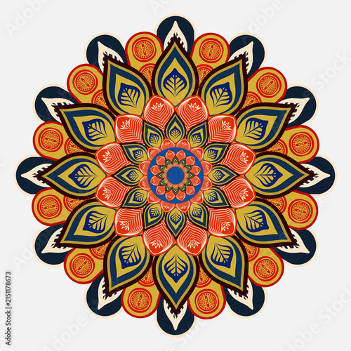 Colorful, circular creative mandala with a transparent background