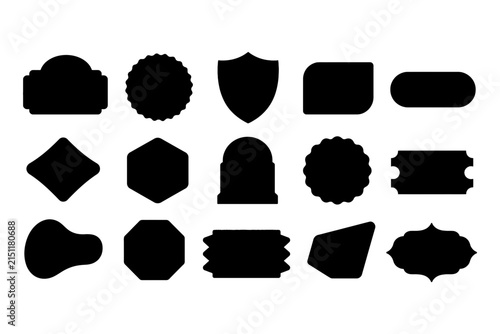 Set of black blank labels and vintage badges in various simple shapes