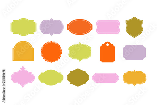 Set of colorful vintage labels and decorative frames in various shapes