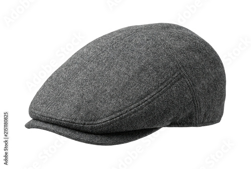 Grey wool flat cap isolated on black background