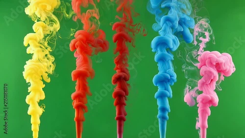 Versatile ultra HD 4K VFX stock footage displaying isolated volumetric smoke plumes in yellow red blue and pastel pink rising cleanly against a solid green screen backdrop