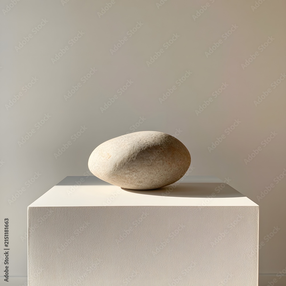 Fototapeta premium Smooth River Stone on White Plinth