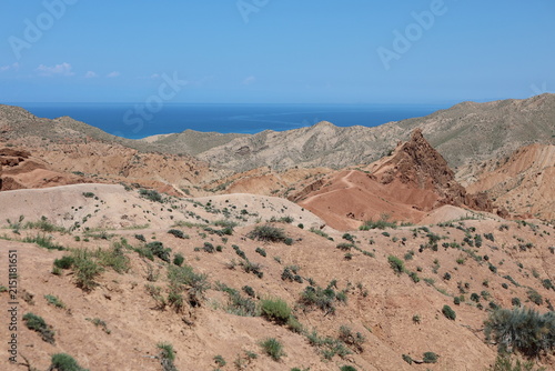 Skazka Fairy Tale Canyon and Issyk-Kul Lake in Kyrgyzstan, Central Asia