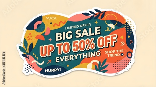Colorful big sale banner with limited offer and fifty percent discount