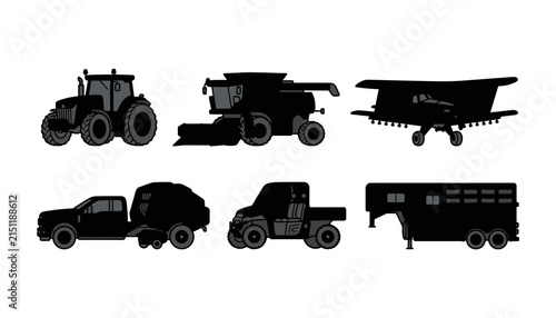 Konstfotografi Agricultural machinery and farm transport icon set tractor combine harvester cro