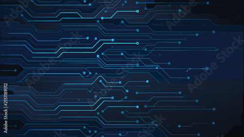 фотографія A blue circuit board pattern features interconnected lines and nodes against a d