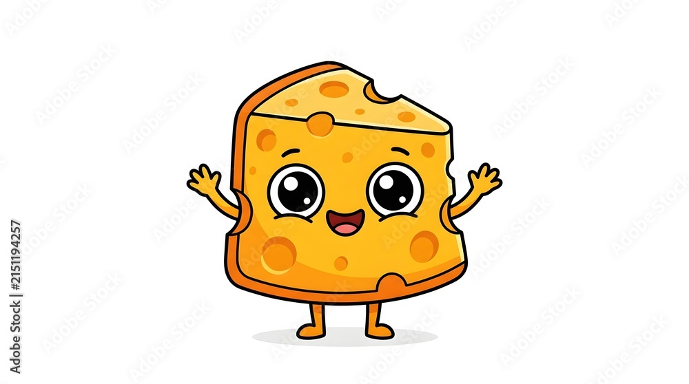 Naklejka premium Cute Cartoon Cheese Character with Happy Smile on White Background
