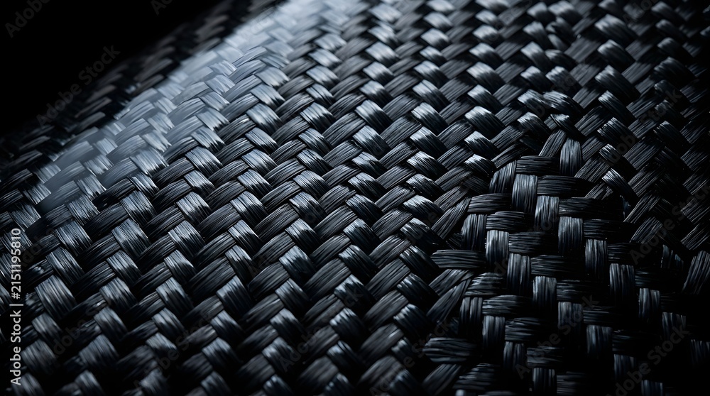Fototapeta premium Carbon fiber texture featuring dark reflective weave pattern with glossy finish captured in high definition detail for modern industrial design
