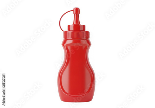 Red plastic squeeze bottle with ketchup sauce for cooking and food preparation use isolated on transparent background