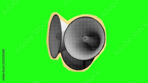 Retro Megaphone Paper Collage Animation with Paper Tear Opening on Green Screen