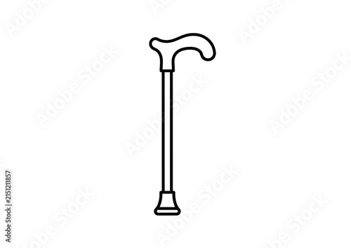A simple black and white line art illustration of a walking cane for seniors.