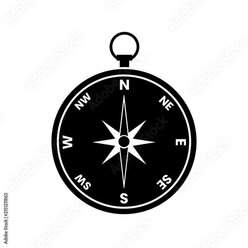 Pocket Compass Direction Silhouette Isolated on White Background