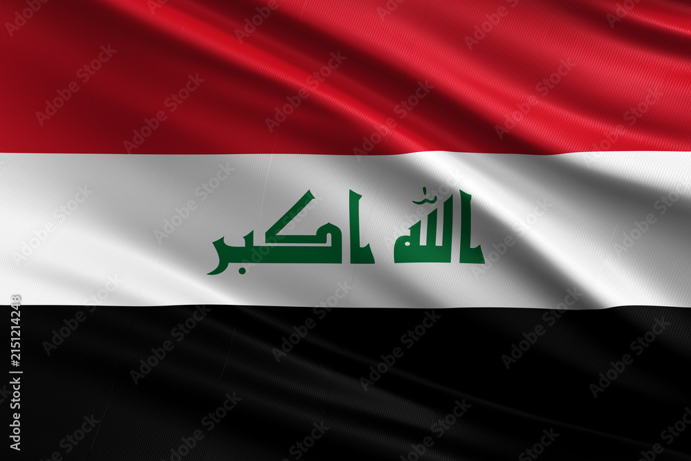 Naklejka premium Waving national flag of Iraq background.