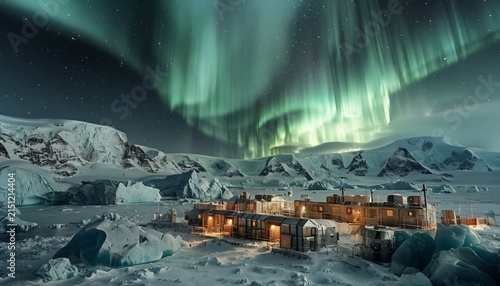 Breathtaking Aurora Borealis Over Remote Polar Research Station