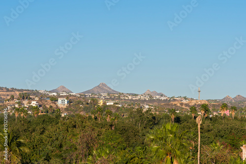 overlooking dwellings and hills on horizon in san jose del cabo in baja california sur mexico