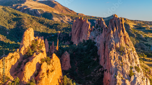 Canvastavla Aerial view of Garden of the Gods park rock formation landscapes with sunrise al