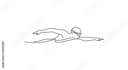 Quadro su tela Swimmer in freestyle stroke continuous line drawing on white background