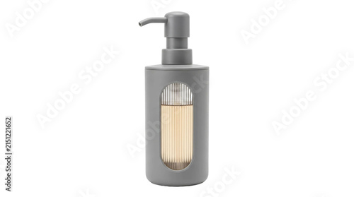 Obraz na płótnie Modern gray soap dispenser with clear fluted window showing liquid
