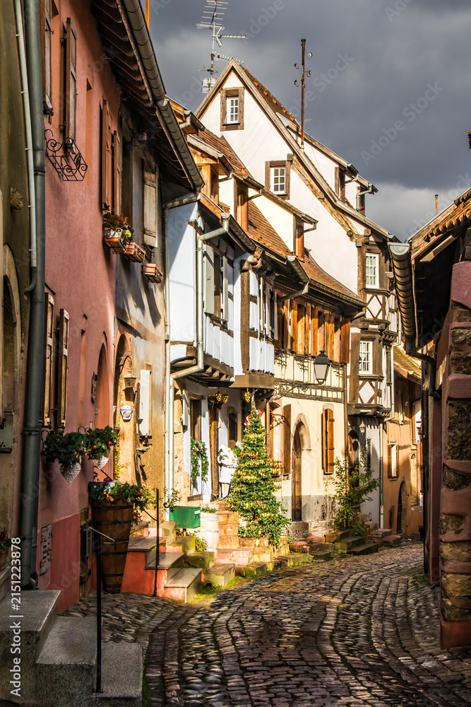 Fototapeta premium Walking through the village of Eguisheim (Alsace-France)