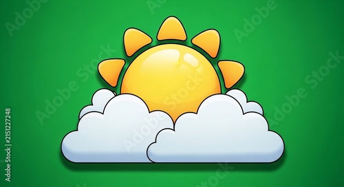 晴れ間からのぞく太陽と雲のコントラスト、温かみのあるイラスト