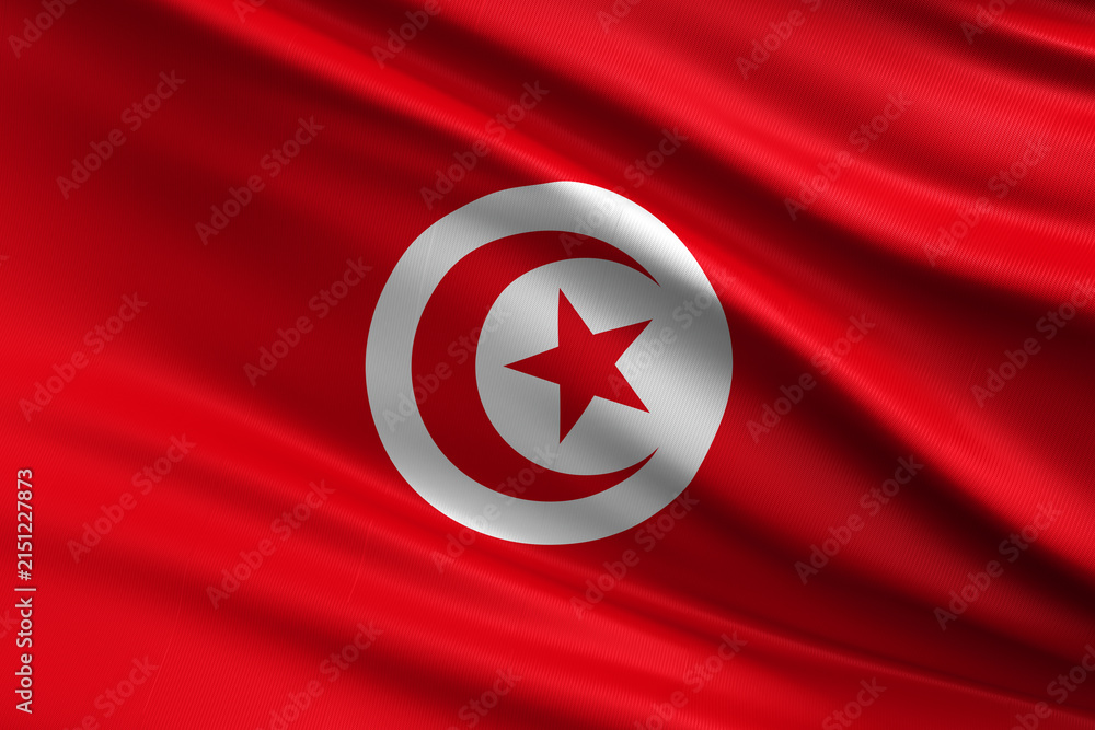 Obraz premium Waving national flag of Tunisia background.