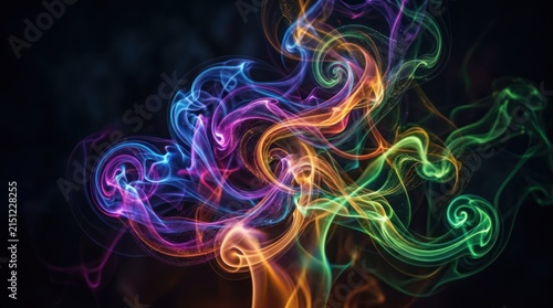 A colorful, abstract smoke pattern against a black background.